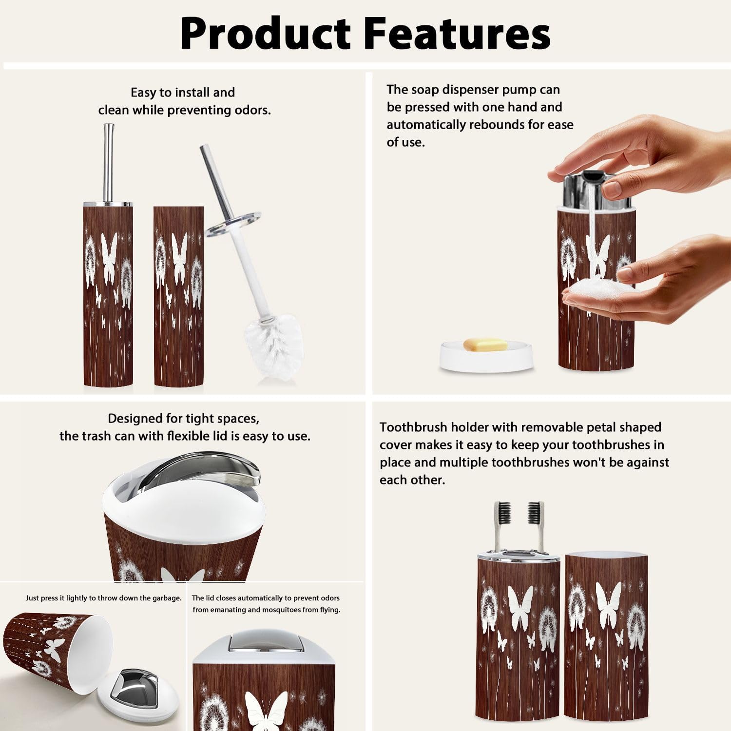 Boho Modern Bathroom Accessory Set 6 Piece