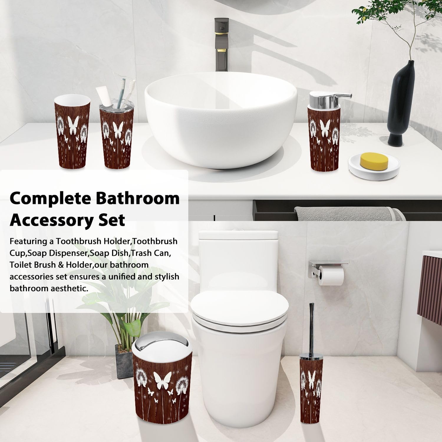 Boho Modern Bathroom Accessory Set 6 Piece