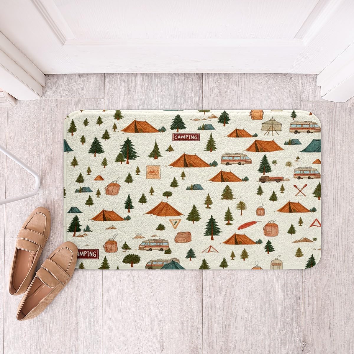 Feelyou Camping Bath Rug 16x24 Inch Non-Slip Beige Floor Mat