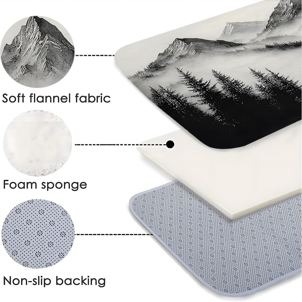 Grey Forest Mountain Bath Mat - Non-Slip 24x16 Inch