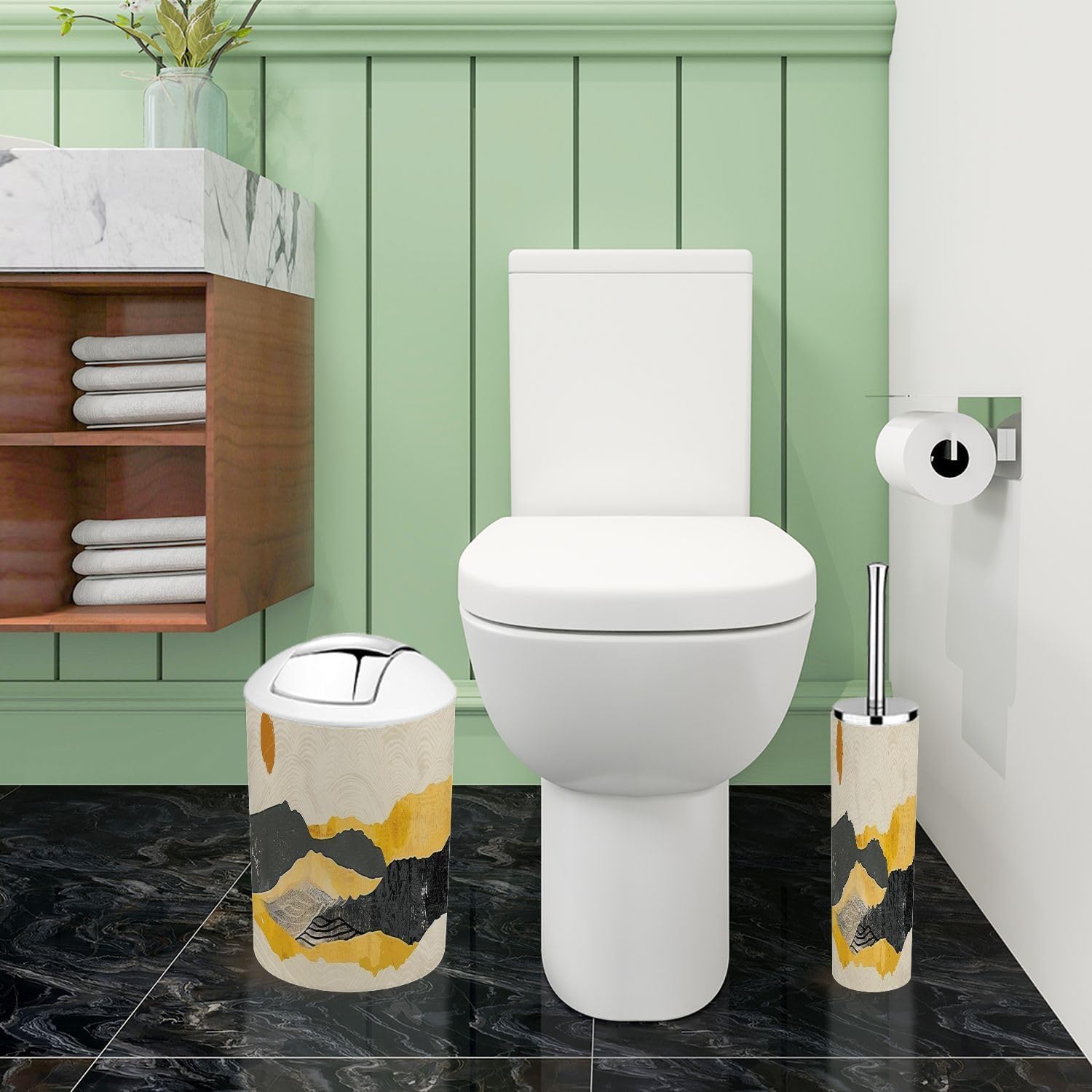 Boho Japanese Bathroom Accessory Set with 6 Pieces