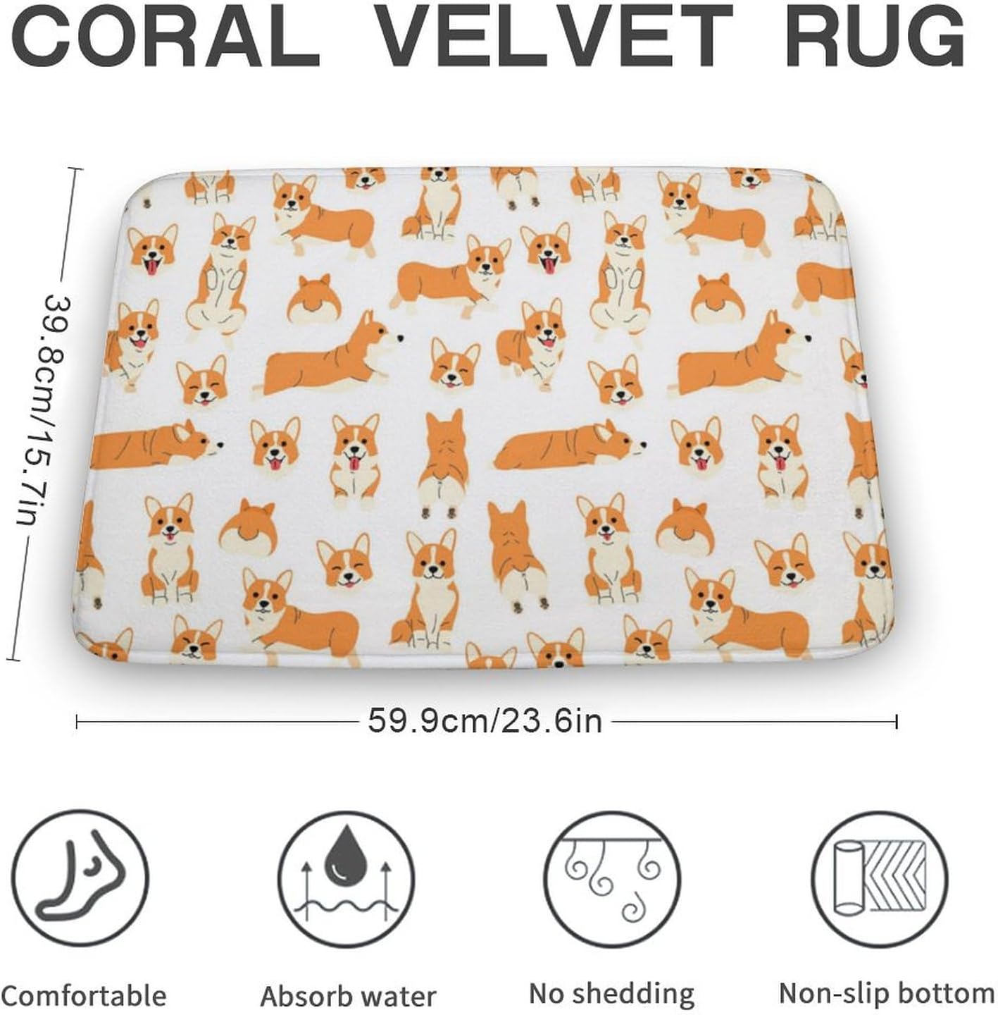 Soft Cozy Bath Rug with Cute Corgi Pattern