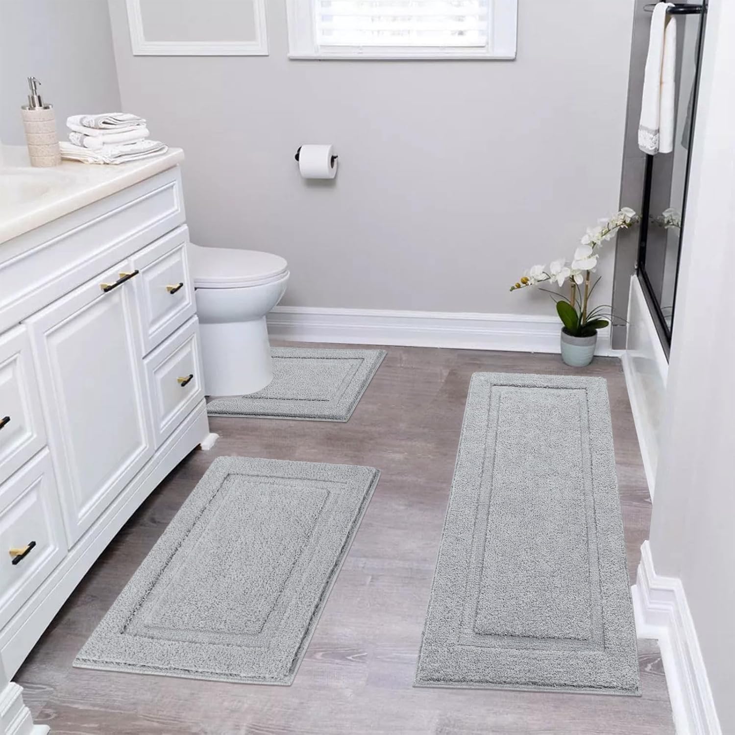 SHACOS Bath Rug Set of 3 Ultra Soft Non Slip Microfiber