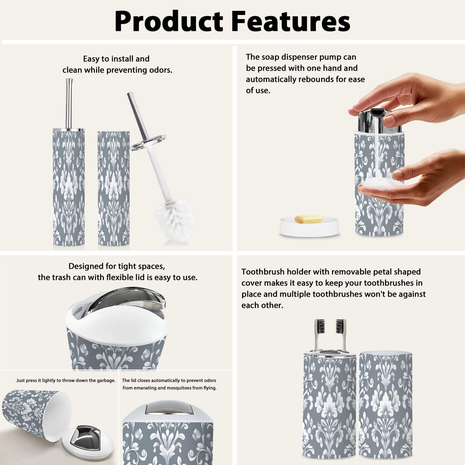 TRANQDEHOM 6 Piece Boho Bathroom Accessory Set