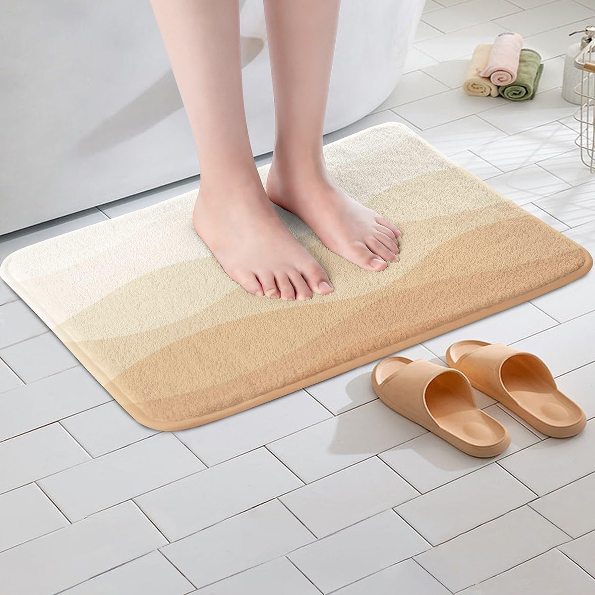RezsoyeN Girls Bath Mat 16x24 Yellow Ombre Wave Rugs