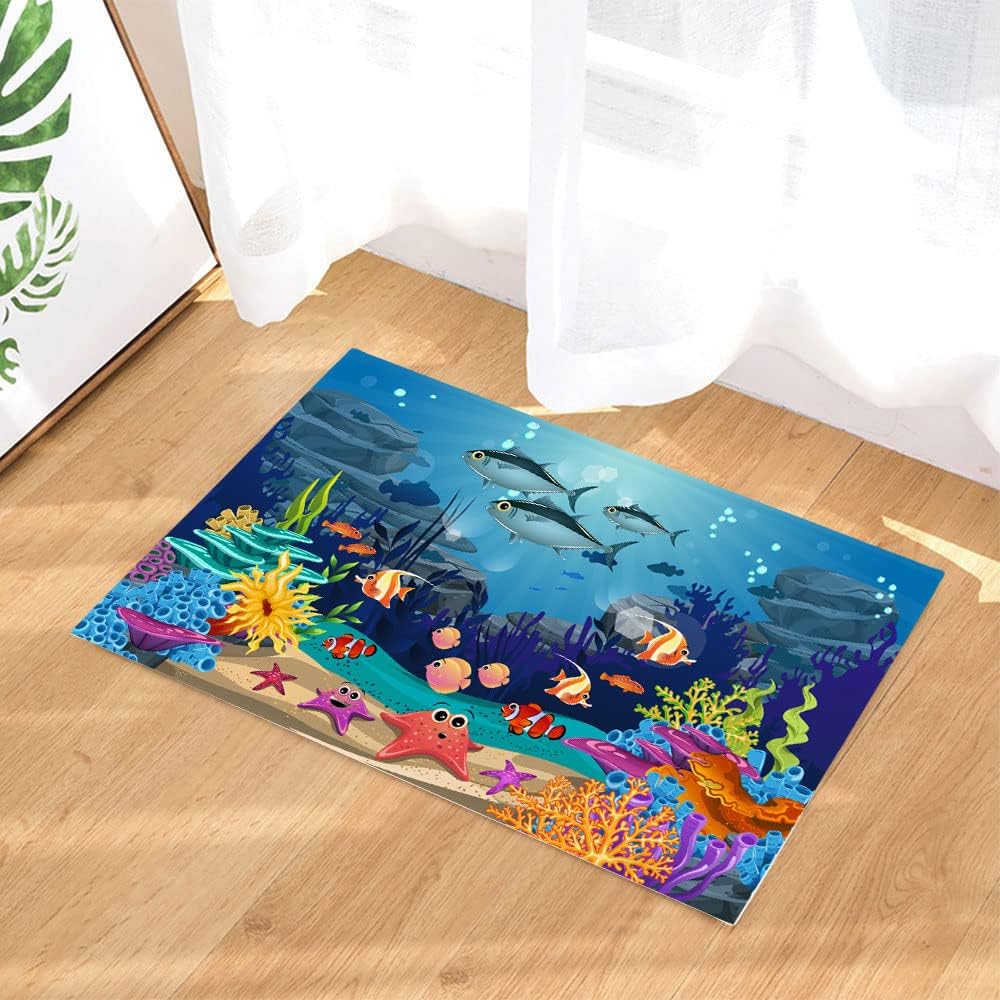JAWO Ocean Fish Bath Rug for Kids 16x24 Inches
