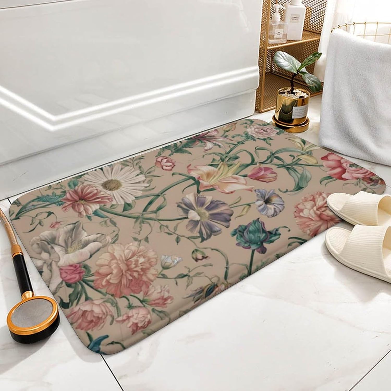 Washable Flower Bath Rug 16x24 Non-Slip Mat