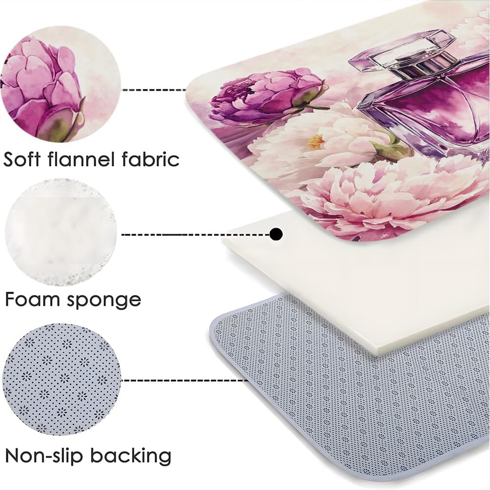 Floral Perfume Bottle Bath Mat - Purple Pink Peony Design