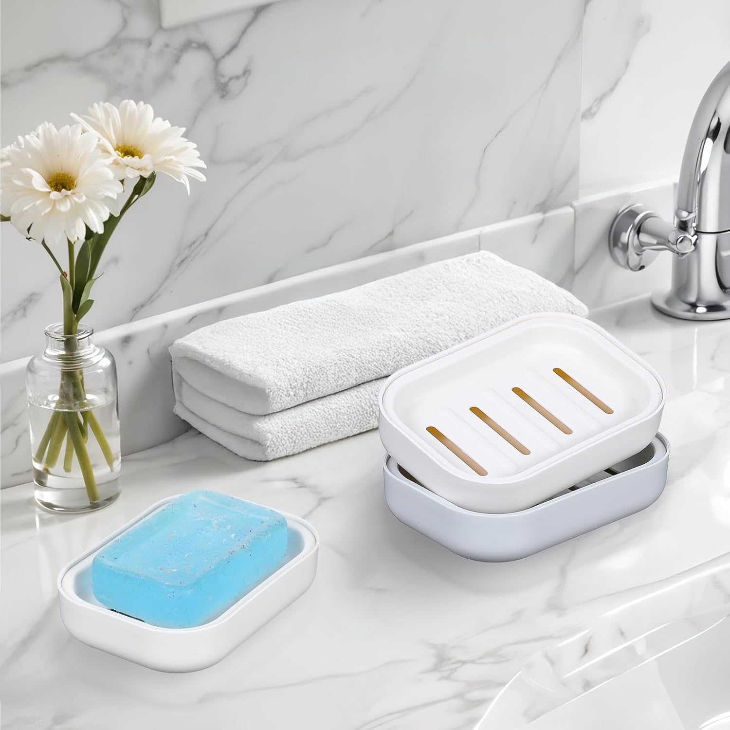 Ptwola 2 Pcs Double Layer Soap Holder for Bathroom Gym Travel