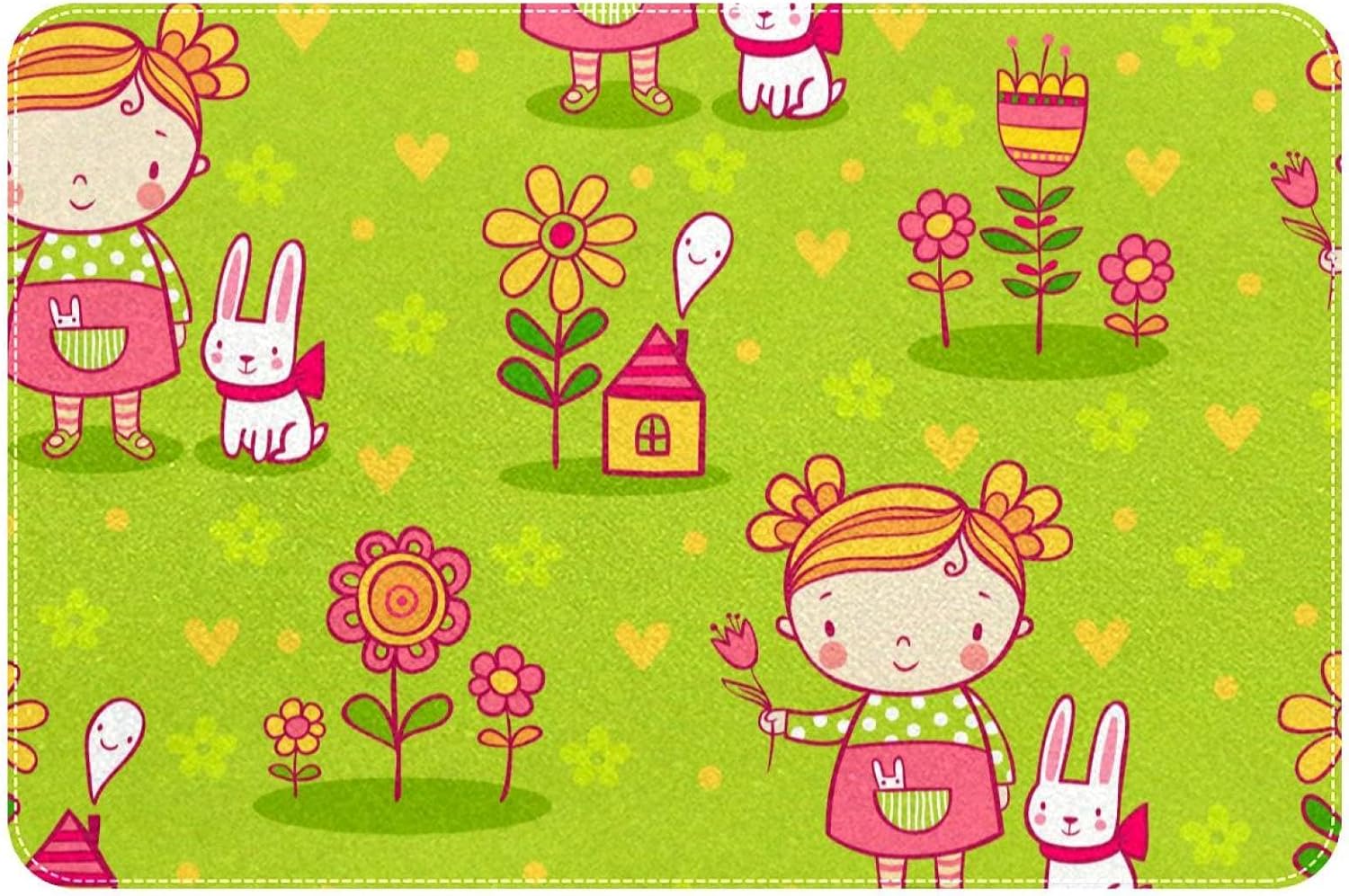 RSMYX Cute Cartoon Girl and Rabbit Bath Rug