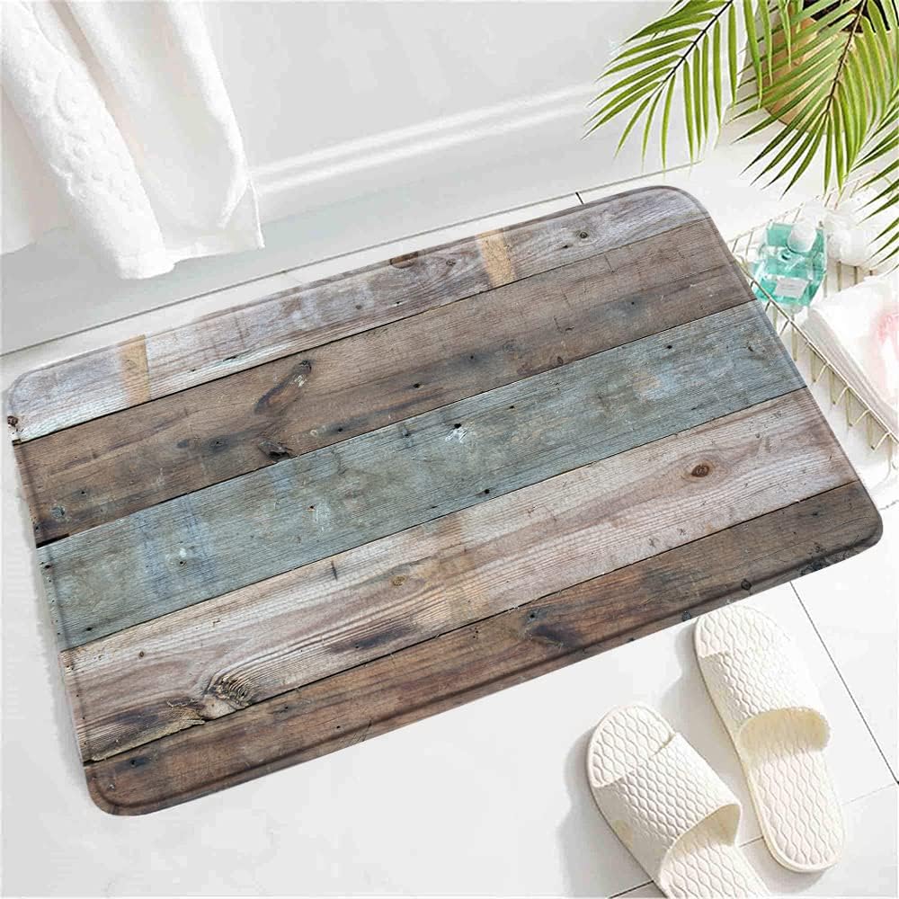 Rustic Wooden Bath Mat 24x16 Inch Non-Slip