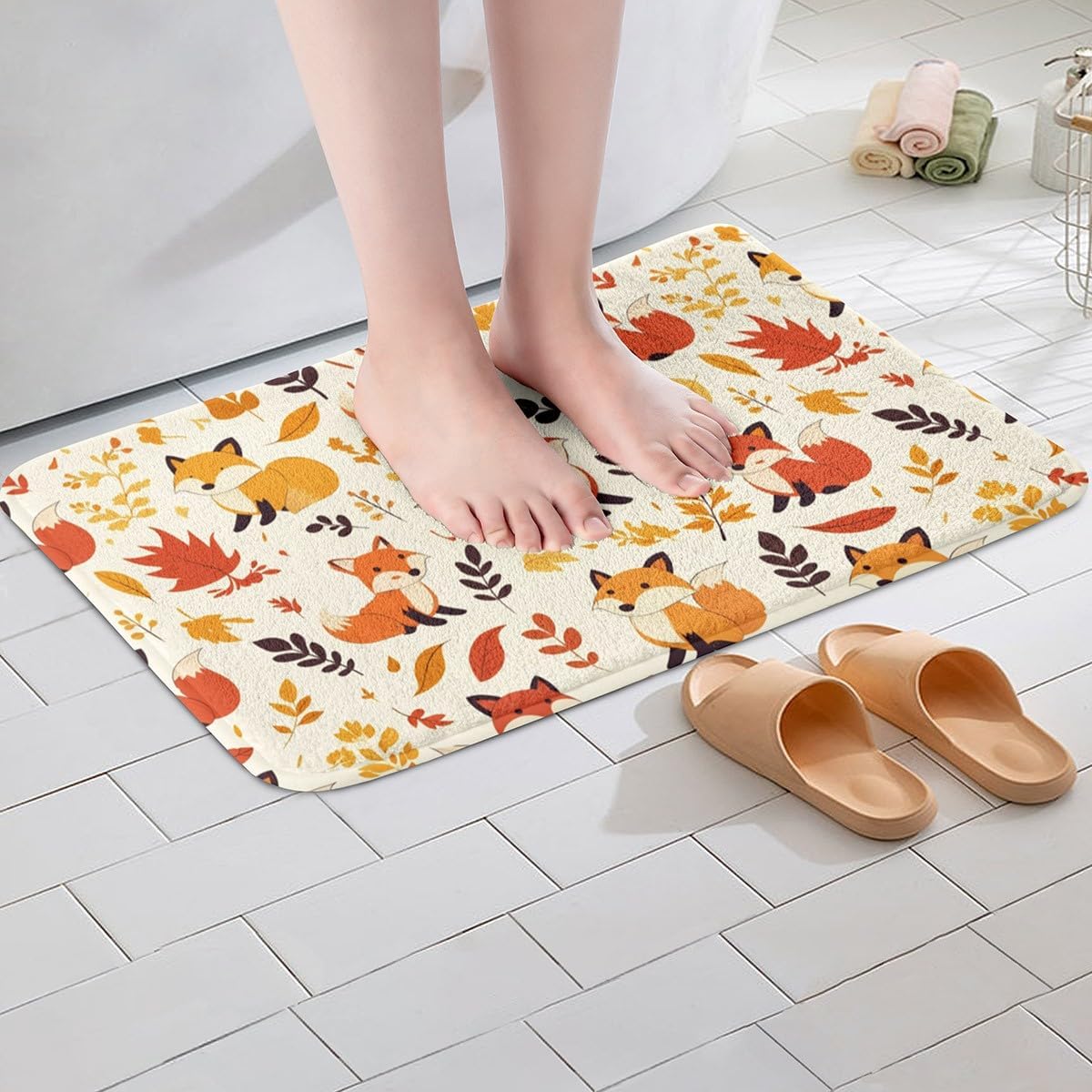 Feelyou Fox Bath Rug 16x24 Inch Cute Cartoon Floor Mat