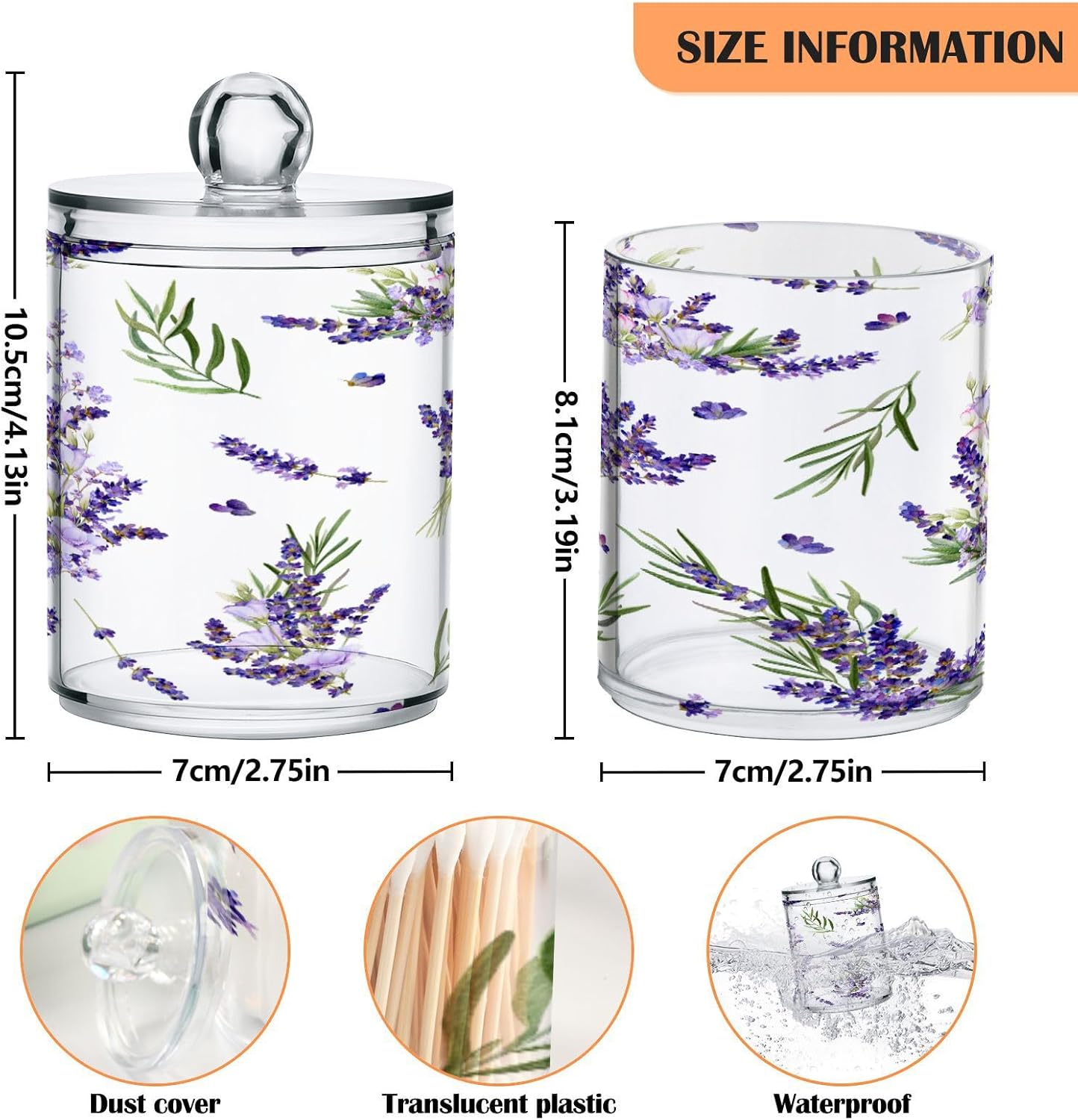 YETTASBIN Lavender Clear Plastic Apothecary Jars 2 Pack