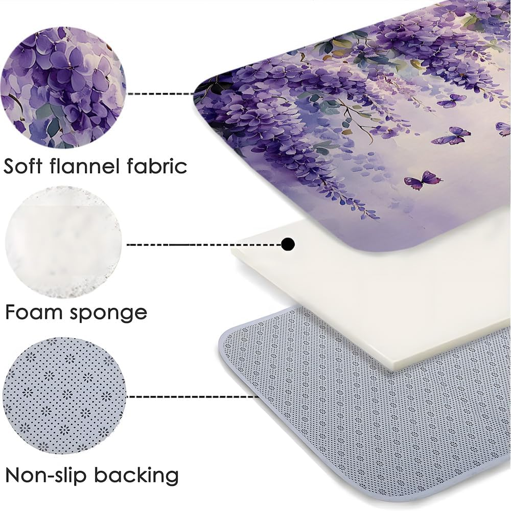 Purple Floral Butterfly Bath Mat - Non-Slip Waterproof Rugs