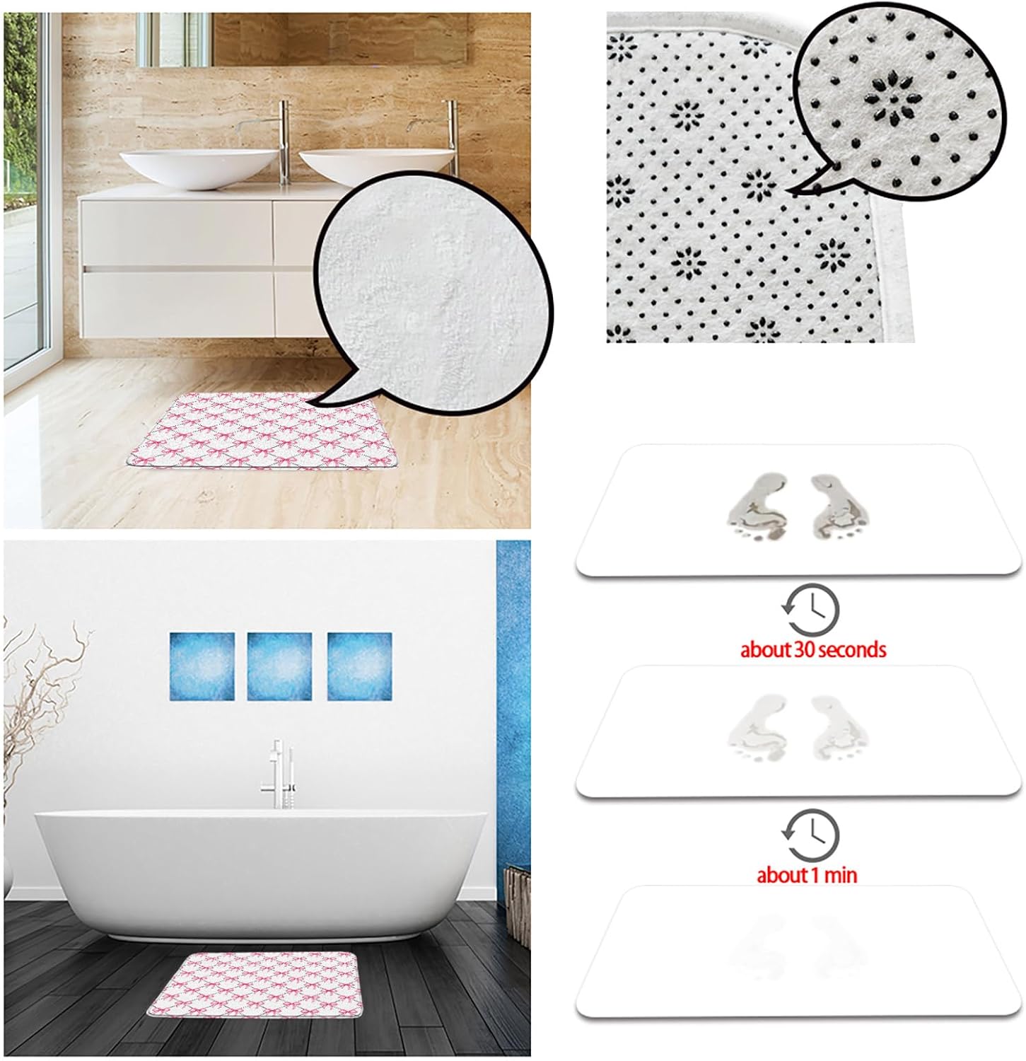 GCTNBJL Pink Bow Bath Mat 16x24 Inch