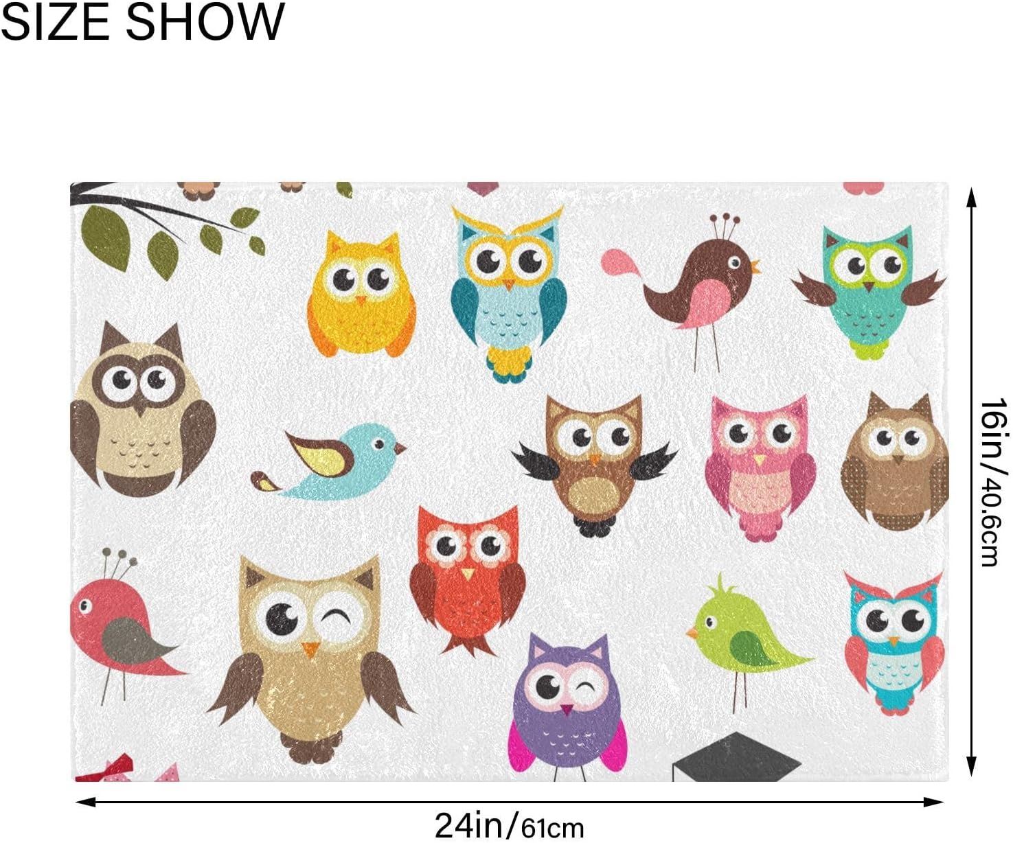 YETTASBIN Cute Owl Bath Mat - Non-Slip Quick Dry Shower Rug 16x24in