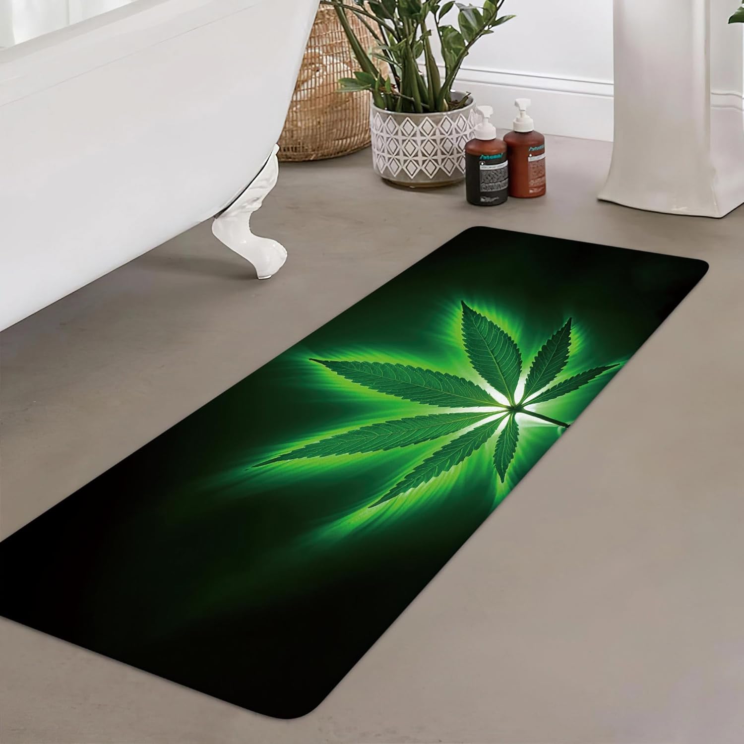 JAWO Cannabis Leaf Bath Rug 17X48 Non-Slip
