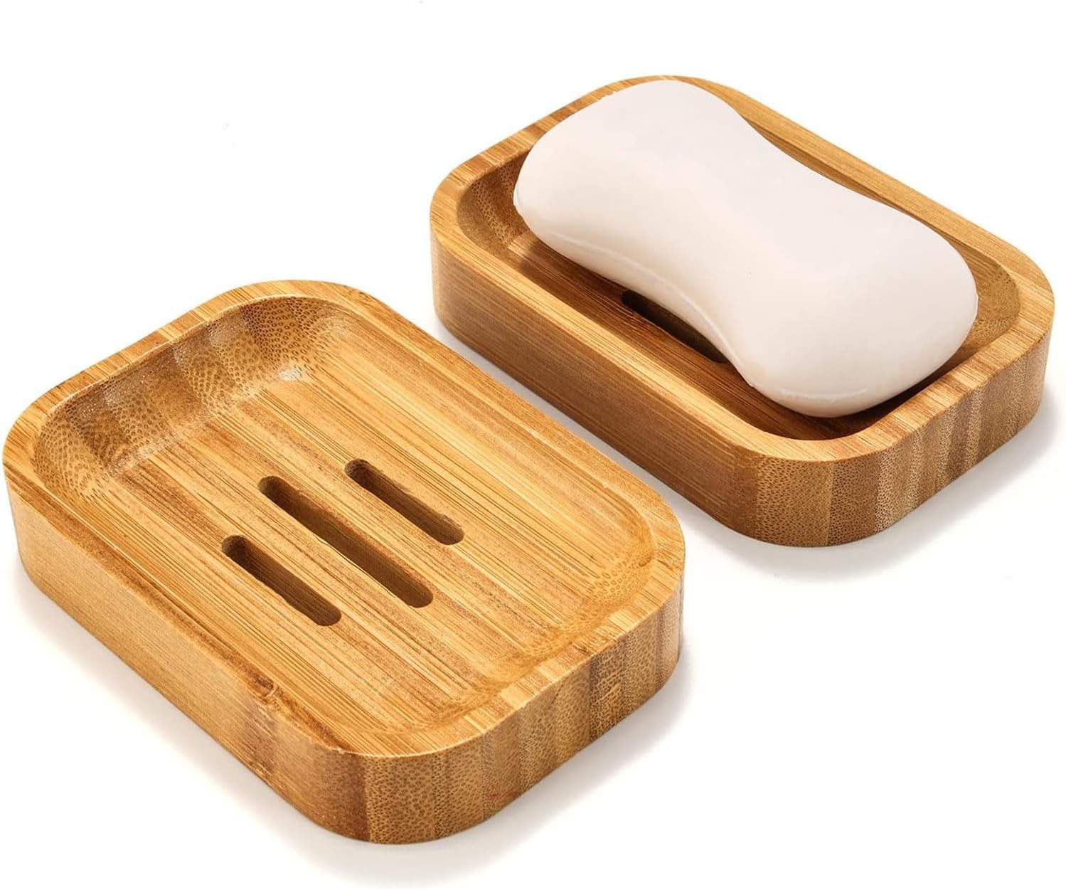 Eco-Friendly Bamboo Soap Dish Holder - 2-Pack for Bath Kitchen