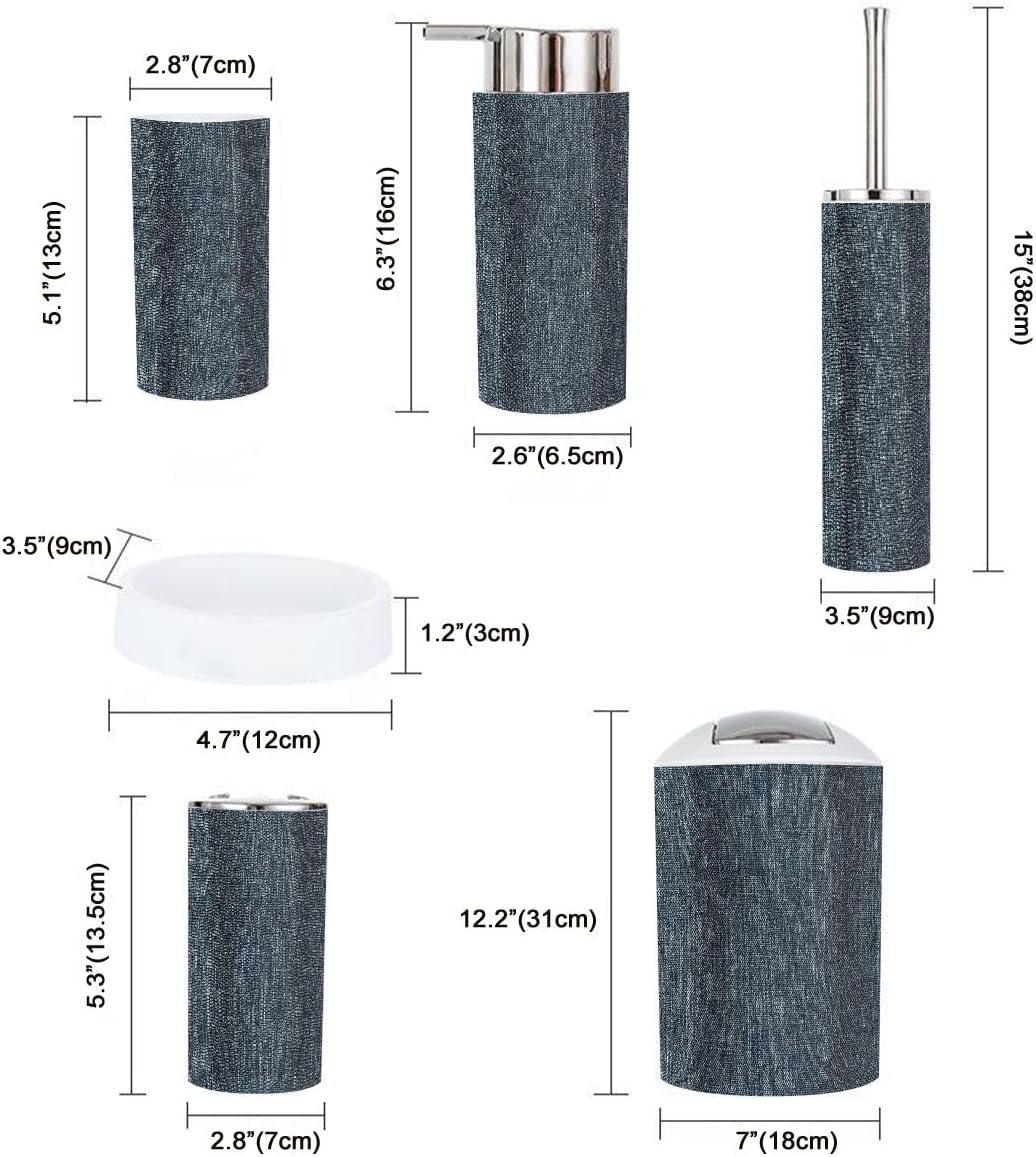 Boho Black Denim Texture Bathroom Accessories Set 6 Piece