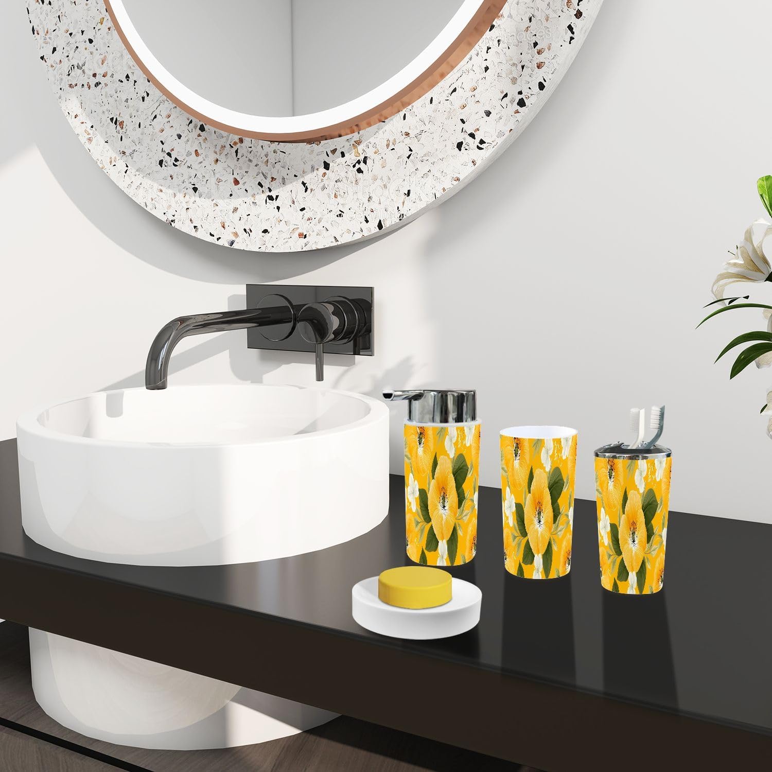 TRANQDEHOM 6-Piece Boho Floral Bathroom Accessory Set