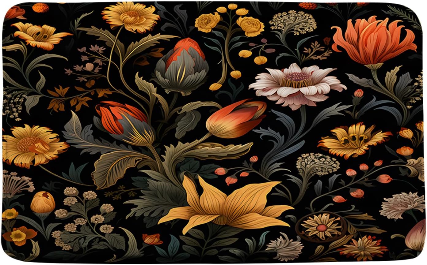 Black Boho Floral Bath Mat 178x295 Inches