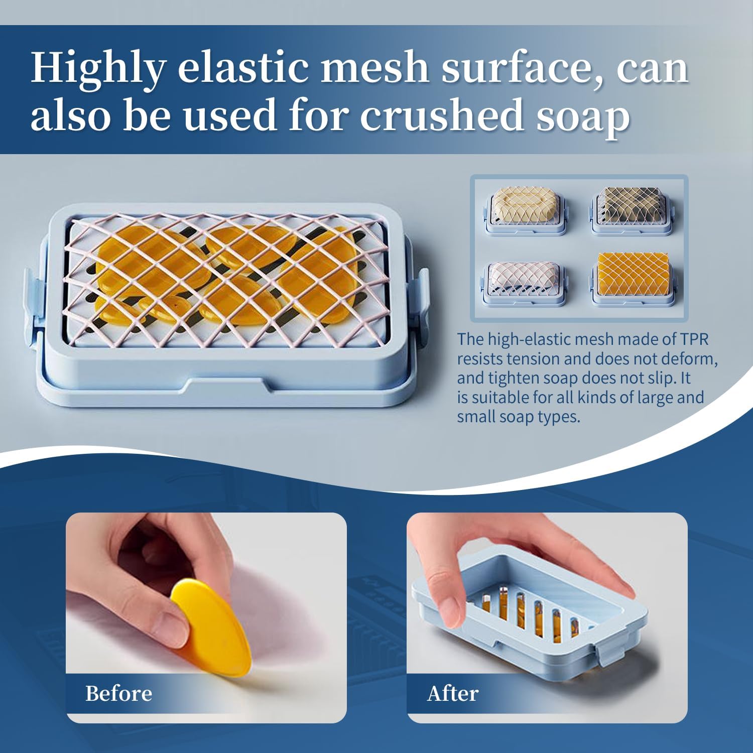 Optisake Multi-Functional Soap Holder with Elastic Mesh and Fast Draining