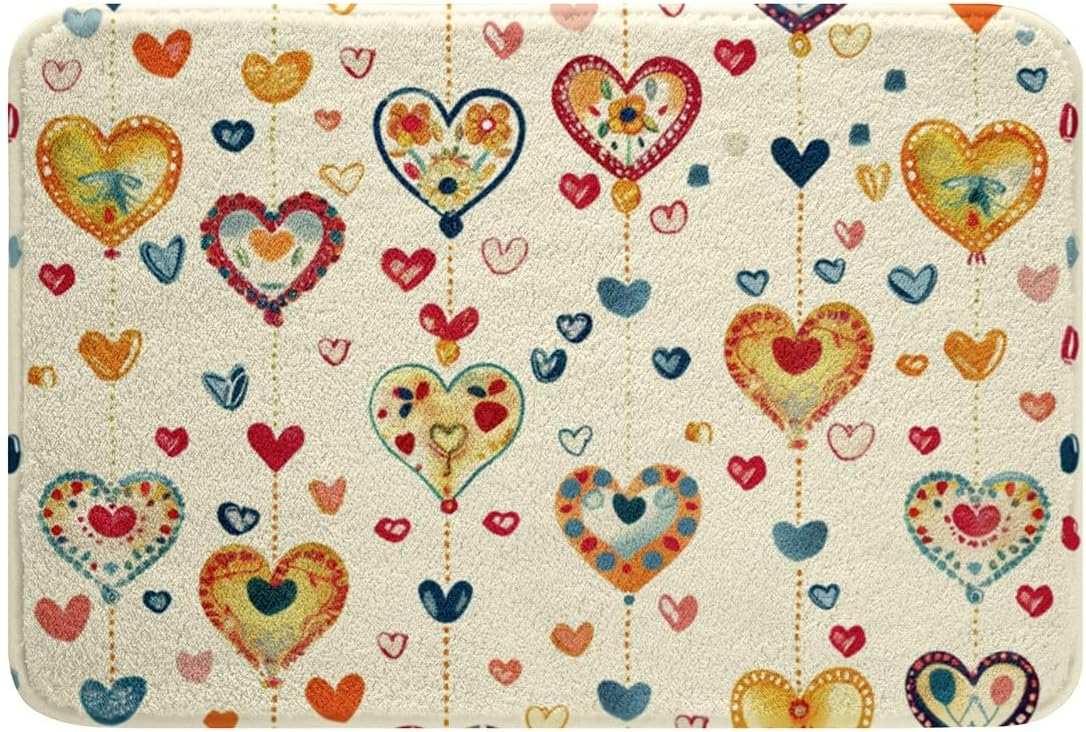 Feelyou Heart Bath Mat 16x24 Inch Modern Rug for Bathroom