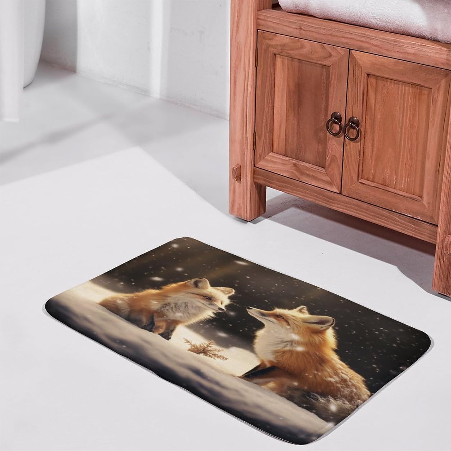 HighonHi Cartoon Fox Bath Mat 16x24 Non-Slip Flannel Rug