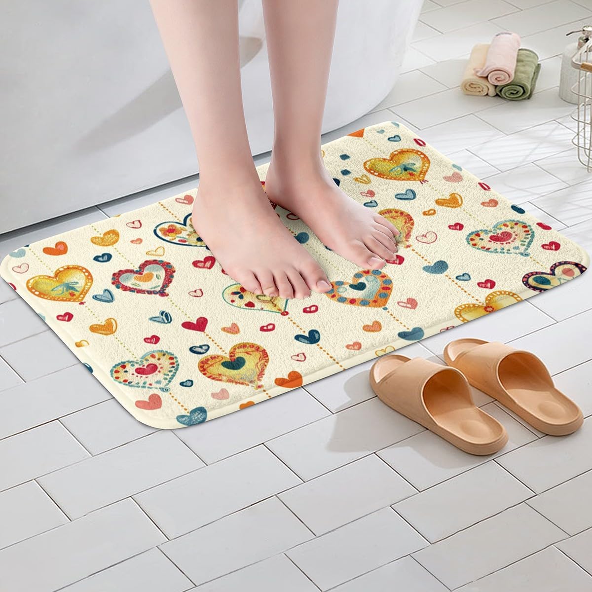 Feelyou Heart Bath Mat 16x24 Inch Modern Rug for Bathroom