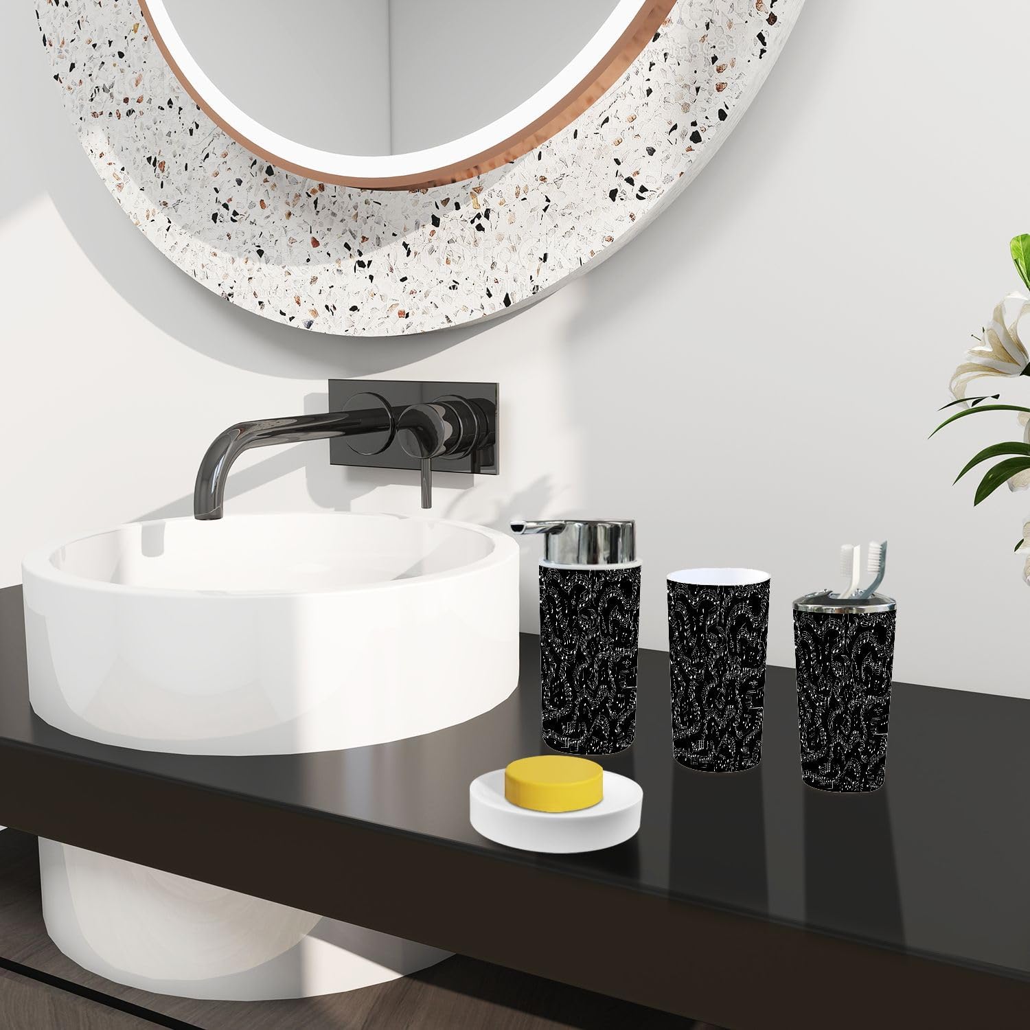 TRANQDEHOM 6-Piece Bathroom Accessory Set with Musical Notes