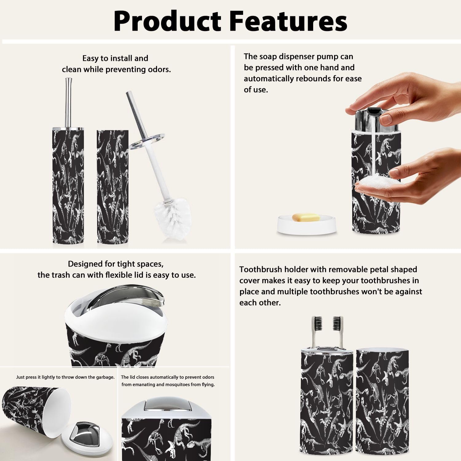 Boho Dinosaur Bathroom Accessories Set 6 Piece