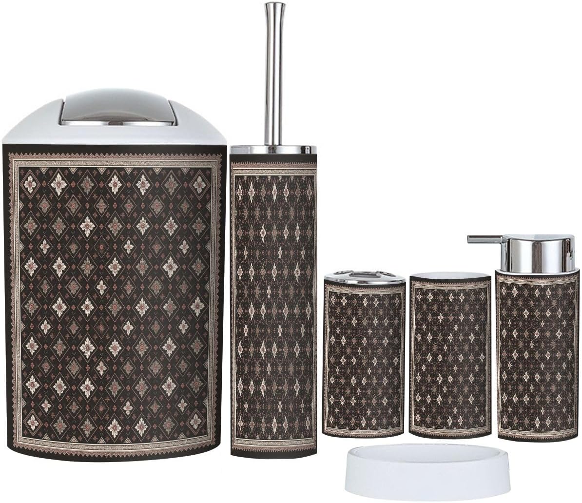 Boho Geometry Trash Can Set 6 Piece Bathroom Accessories
