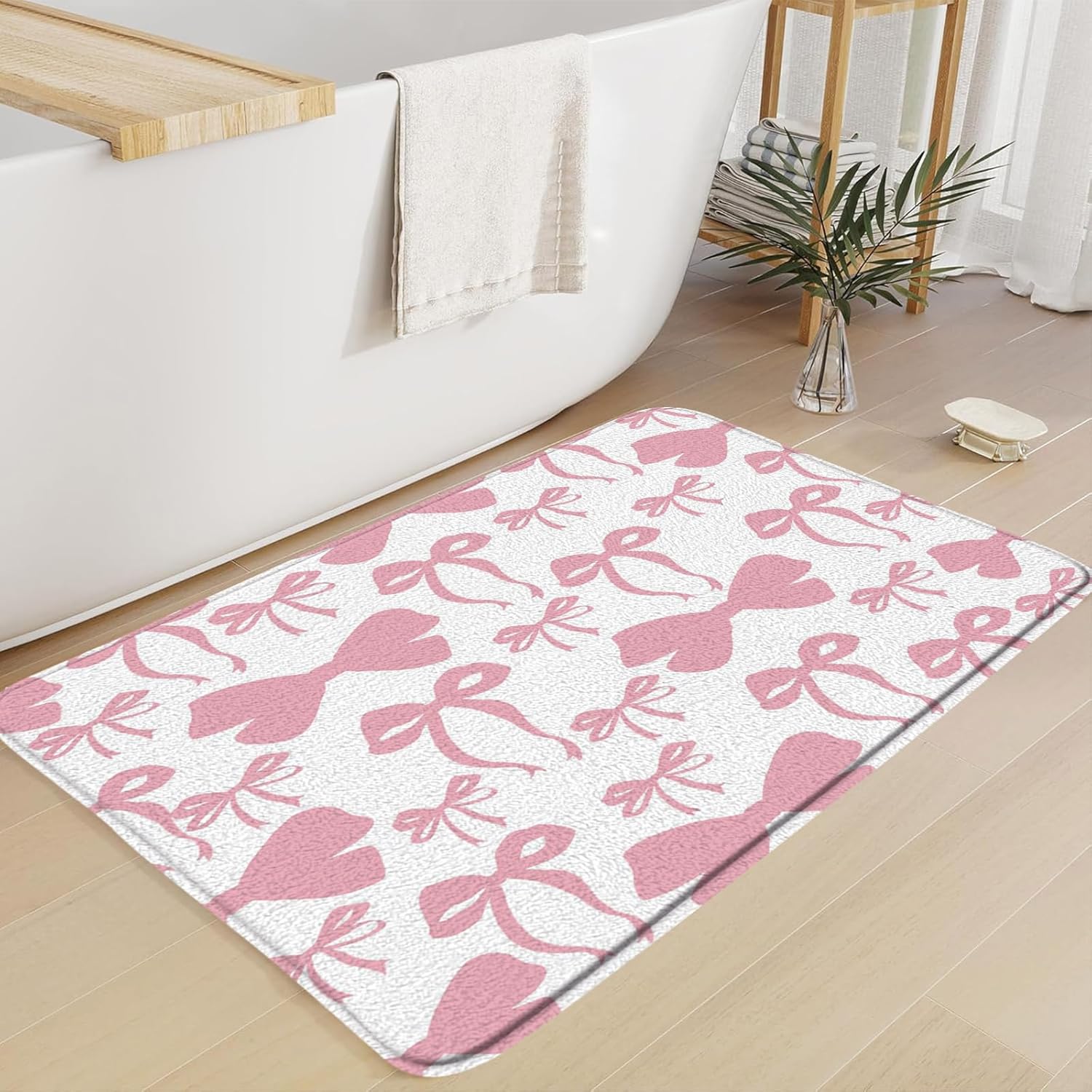 Pink Bow Bath Rug 16x24 Inch Microfiber Memory Foam