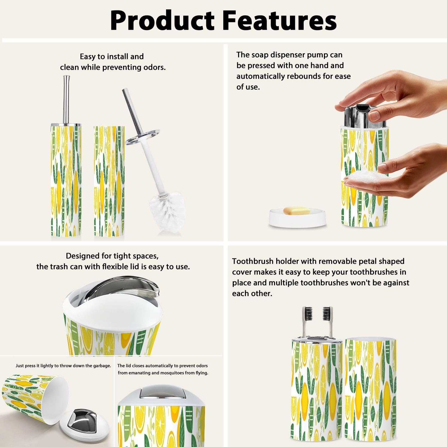 Boho Lemon Bathroom Accessory Set 6 Piece Modern