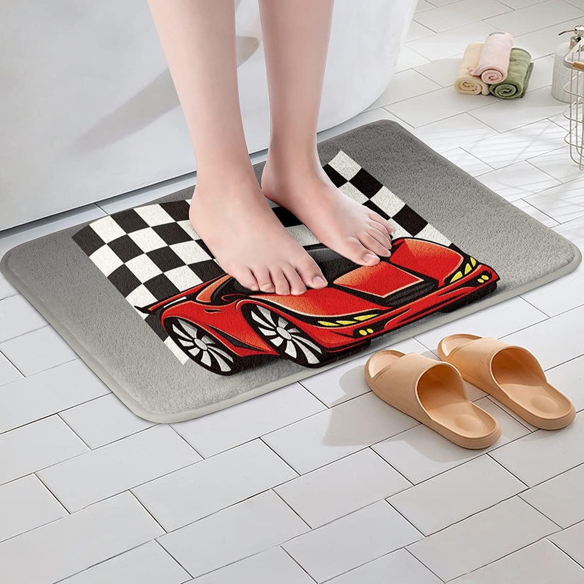 Erosebridal Race Car Bath Mat with Non Slip Backing