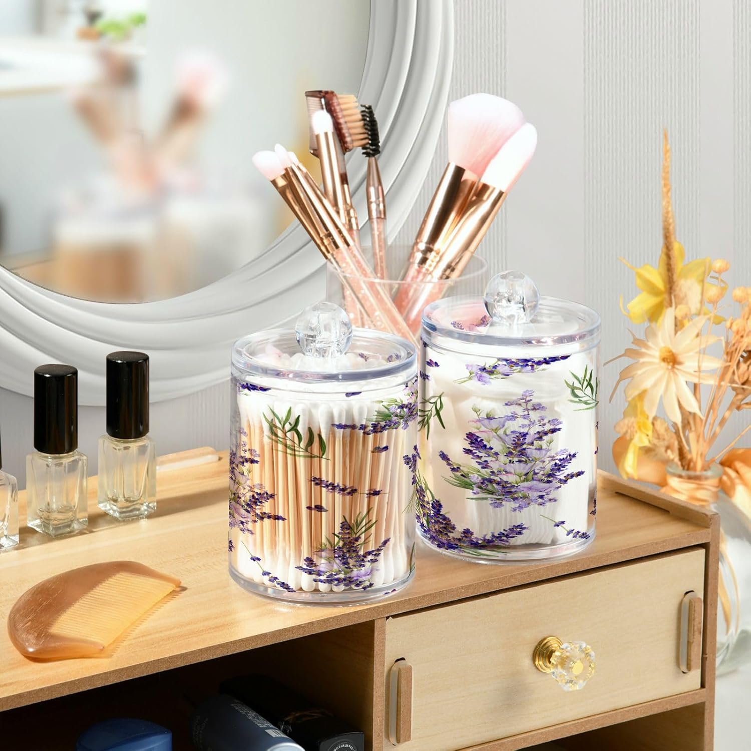 YETTASBIN Lavender Clear Plastic Apothecary Jars 2 Pack