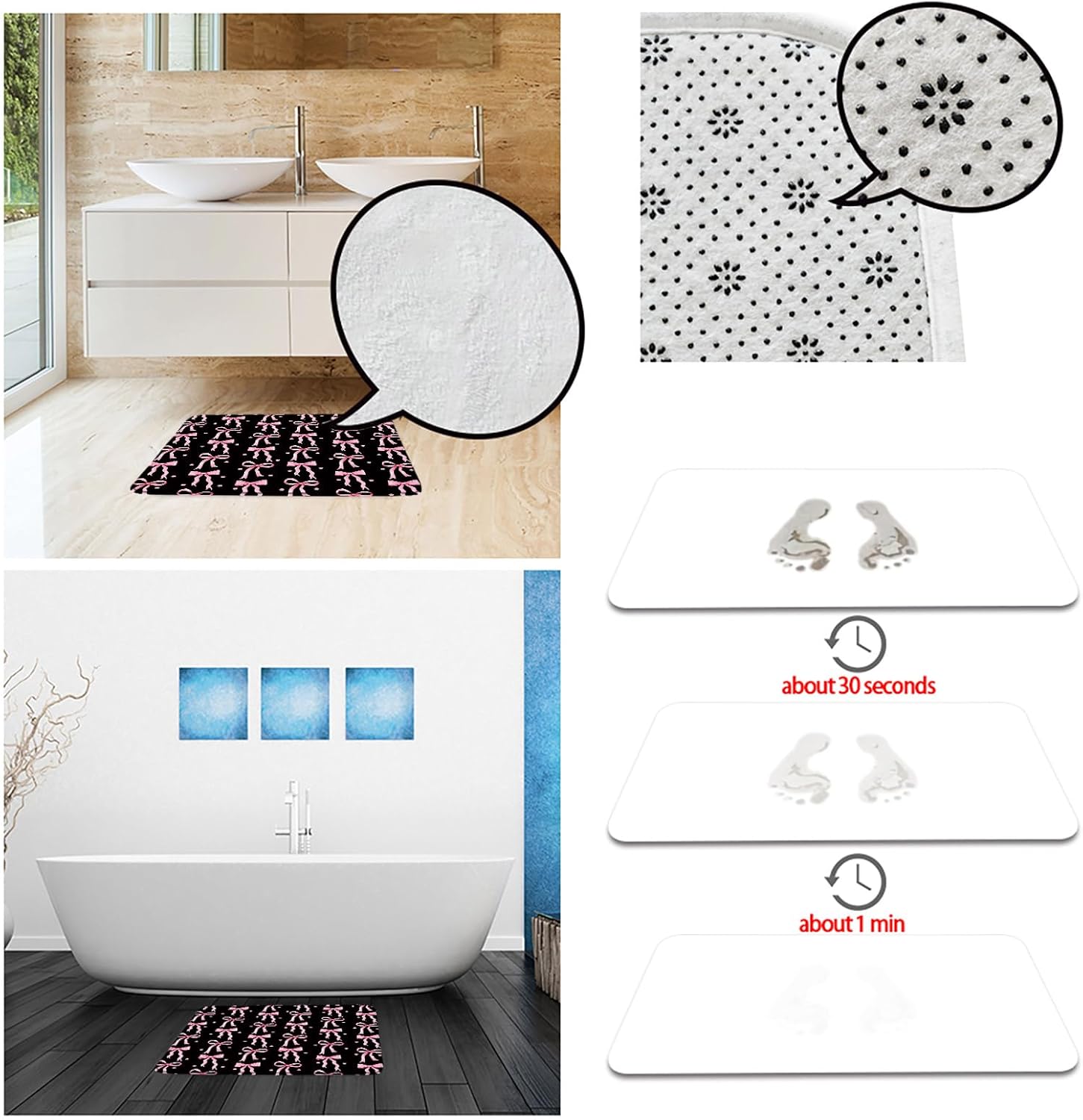 Cute Bow Bath Mat 16x24 Inch Modern Design