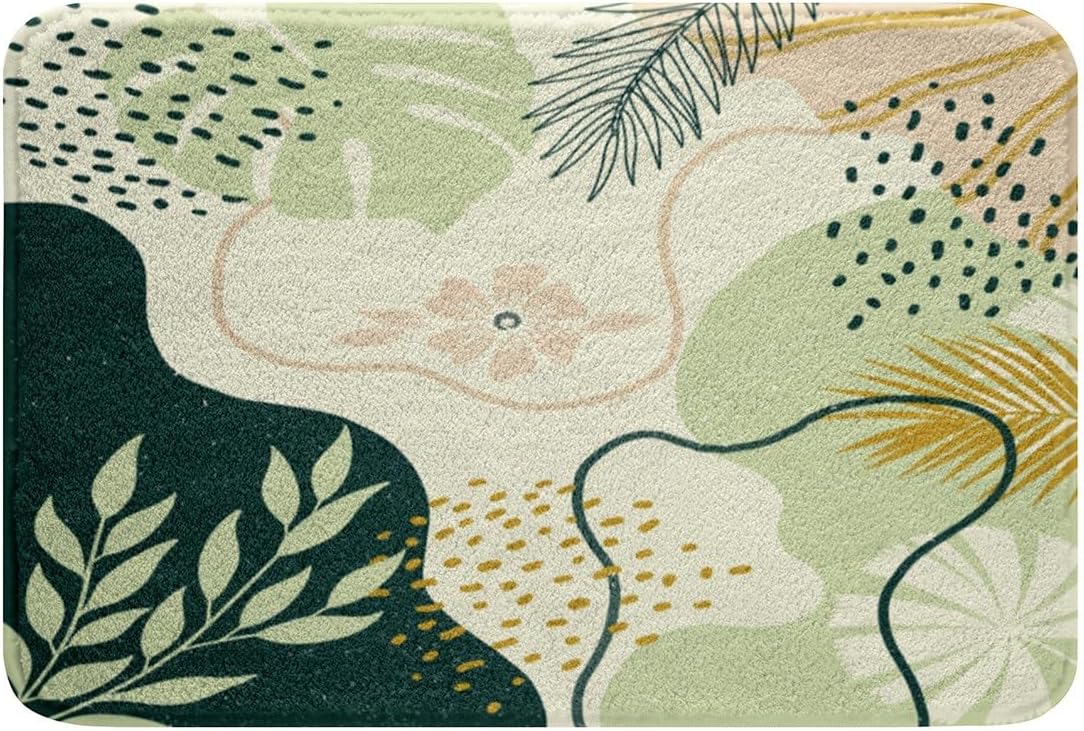 Feelyou Bohemian Bathroom Rug Green Abstract 16x24 Inch