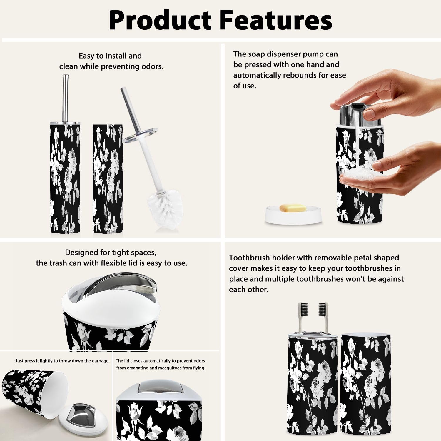Boho Bathroom Accessory Set 6 Piece Modern Decor 1