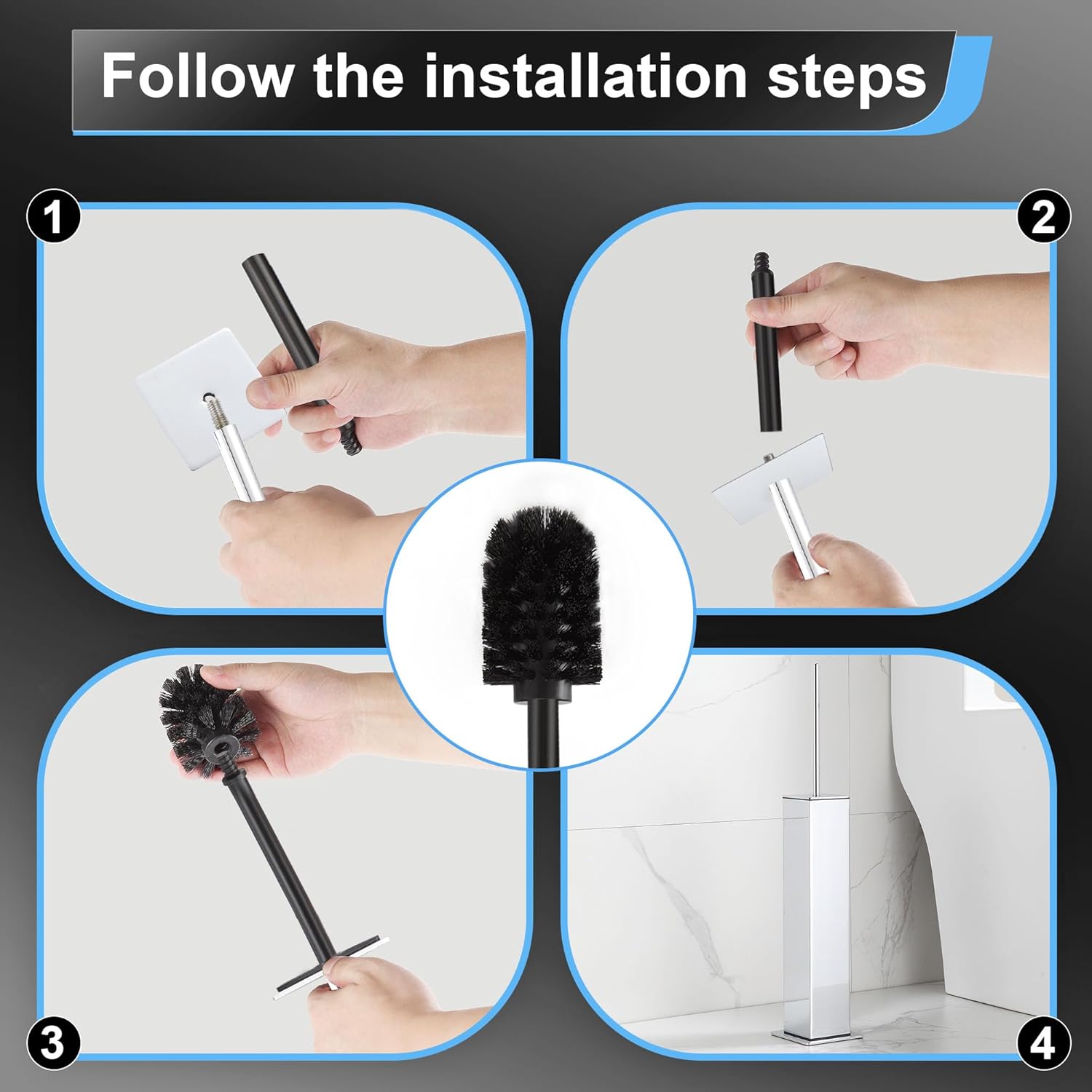 BVL Chrome Toilet Brush with Holder Set