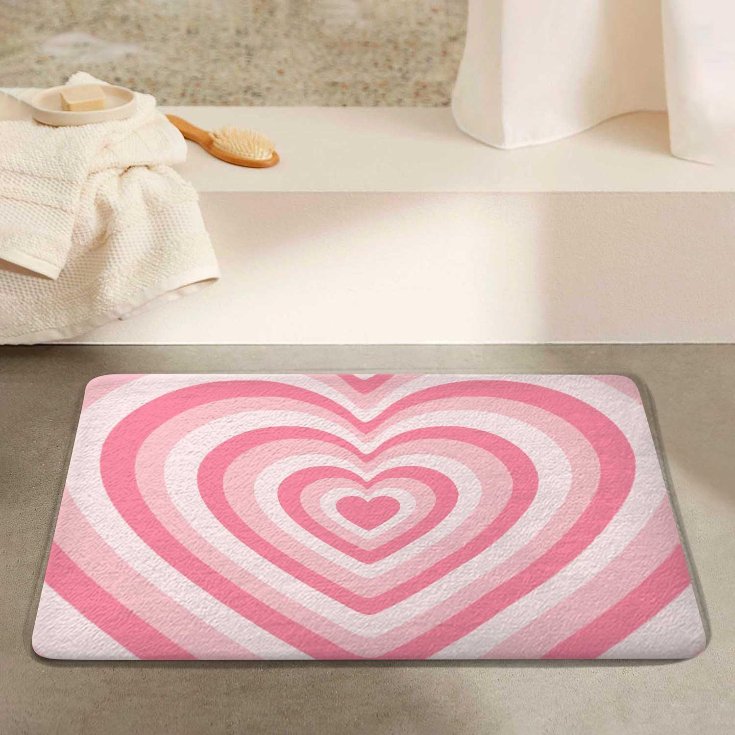 Abstract Pink Heart Shaped Bath Mat 16X24IN 1