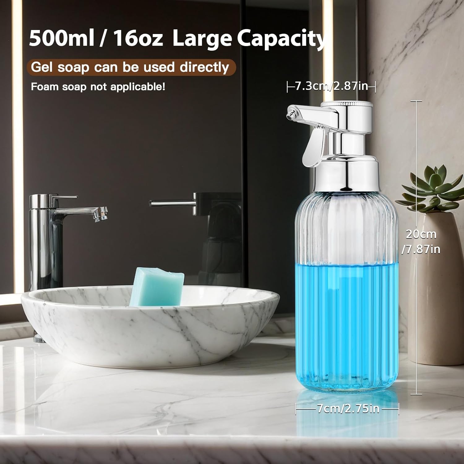 Monstake Touch Operated Soap Dispenser 16 OZ Clear Glass 1