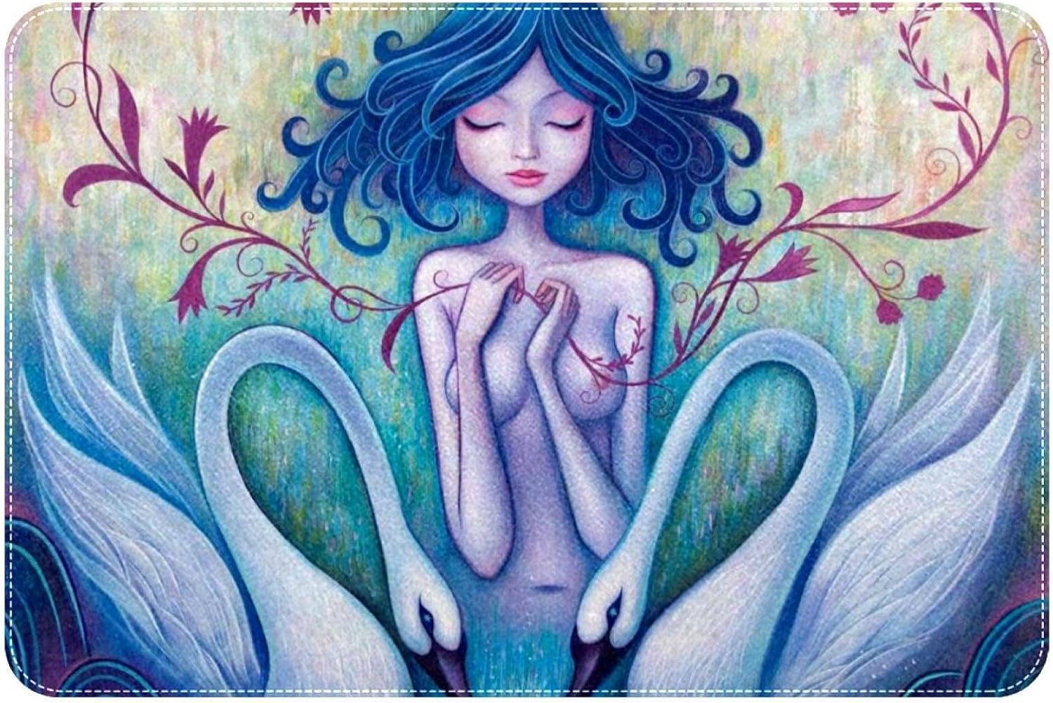 Swan Girl Bath Rug Absorbent Non-Slip Doormat 24x16 Inches