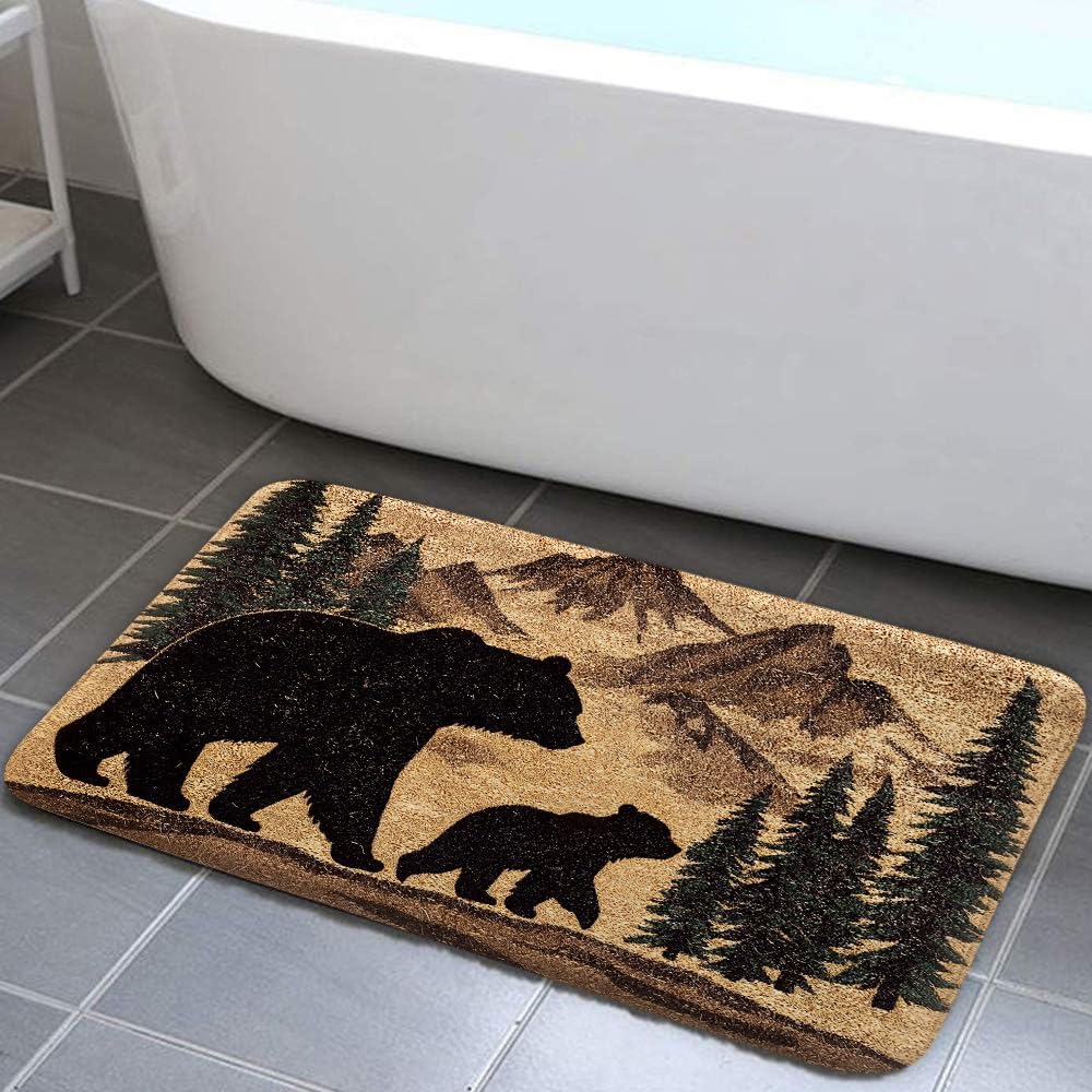 JAWO Rustic Farmhouse Bear Forest Bath Mat 16x24 Non-Slip