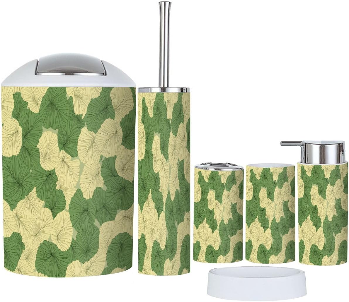 Boho Japanese Green Ginkgo Leaf 6-Piece Bathroom Accessory Set