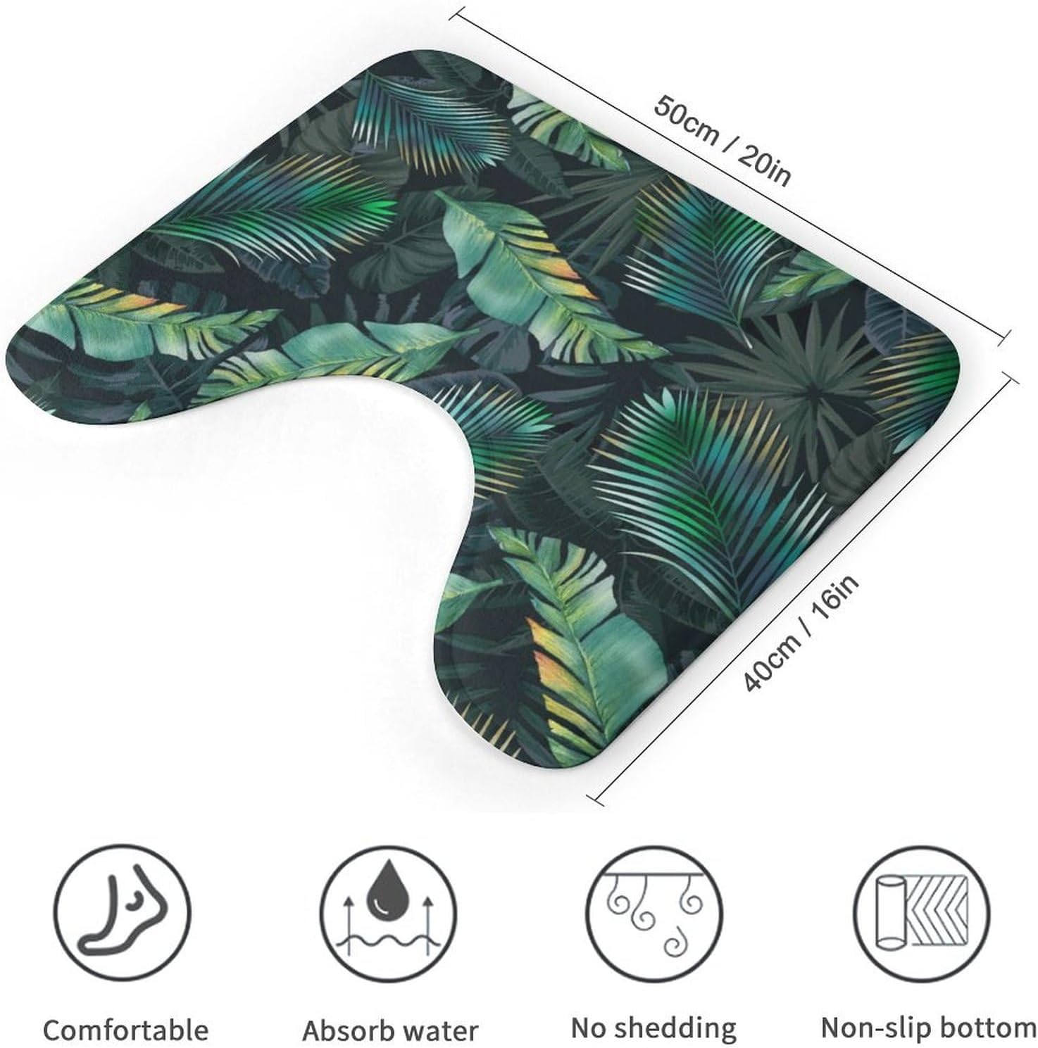 Green Leaf U Shaped Bath Rug Non Slip Soft Mat