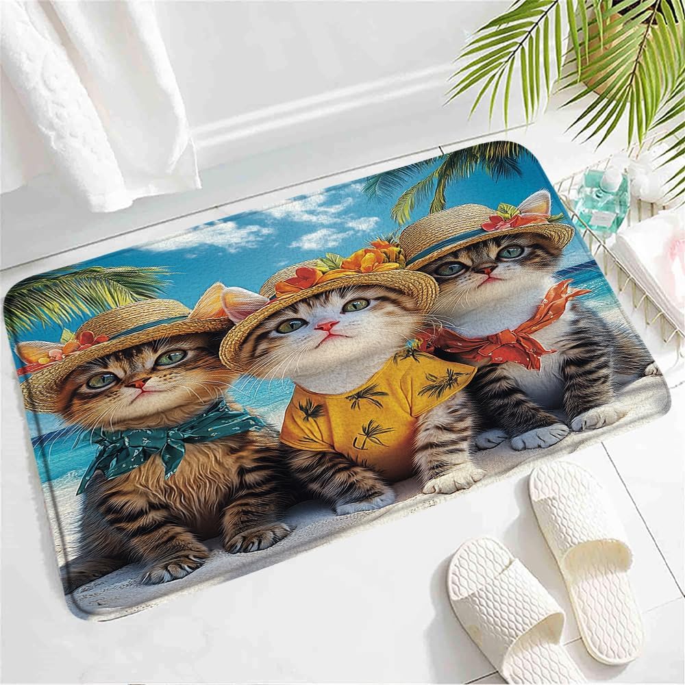Tropical Kitten Bath Mat with Non-Slip Backing