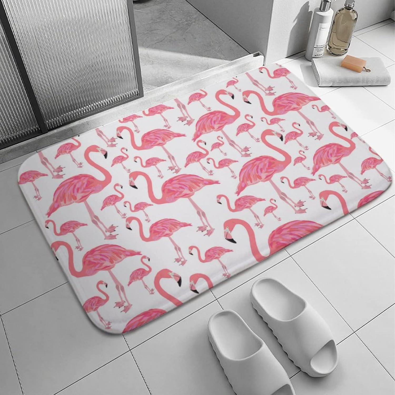 Pink Flamingo Bird Microfiber Bath Rug Non-Slip 16x24 Inch