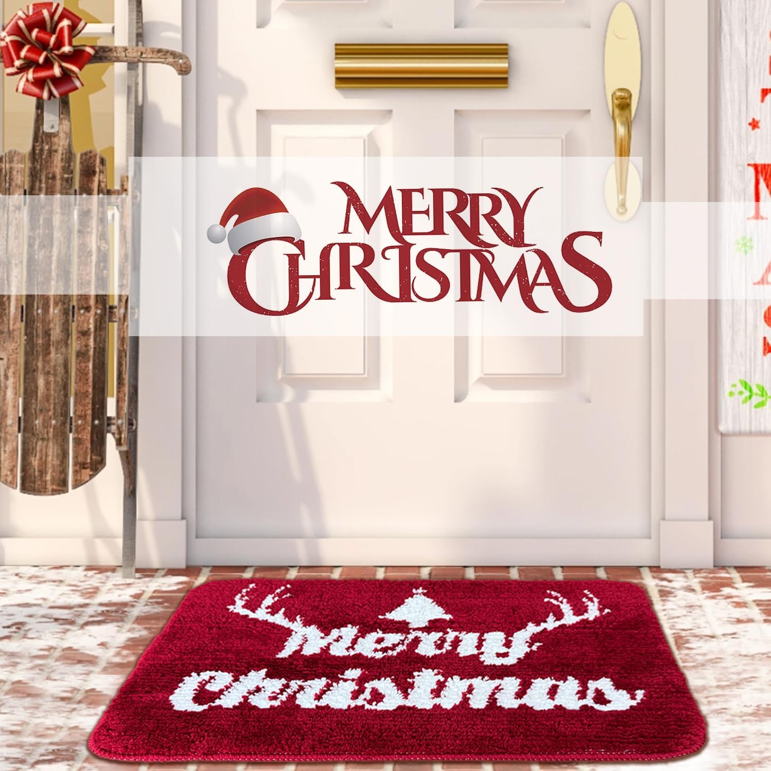 BOANKODU Christmas Bath Mat - Non-Slip Microfiber Rug 16x24 Inches