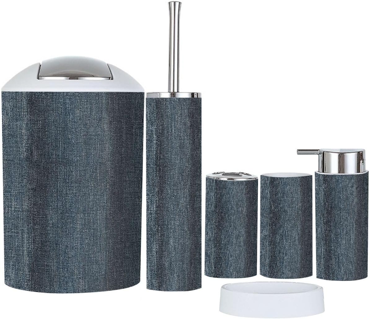 Boho Black Denim Texture Bathroom Accessories Set 6 Piece